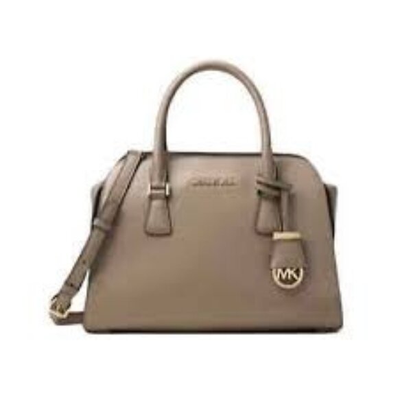 Michael Kors Harper Dark Dune Leather Shoulder Bag - Picture 1 of 16